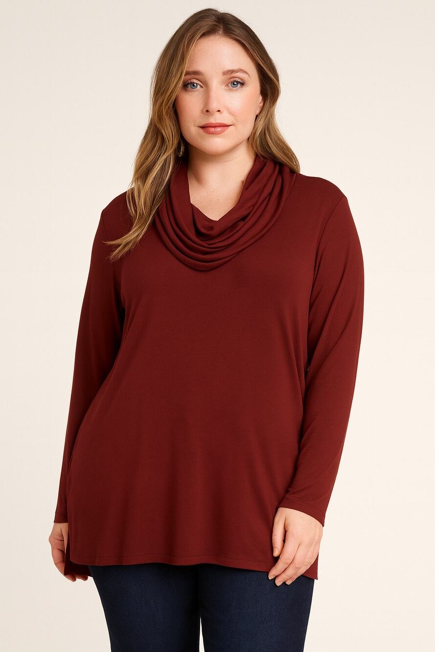 Gibsonlook Womens Small Red Funnel Neck Pullover Top Stretch Long Sleeve NWOT